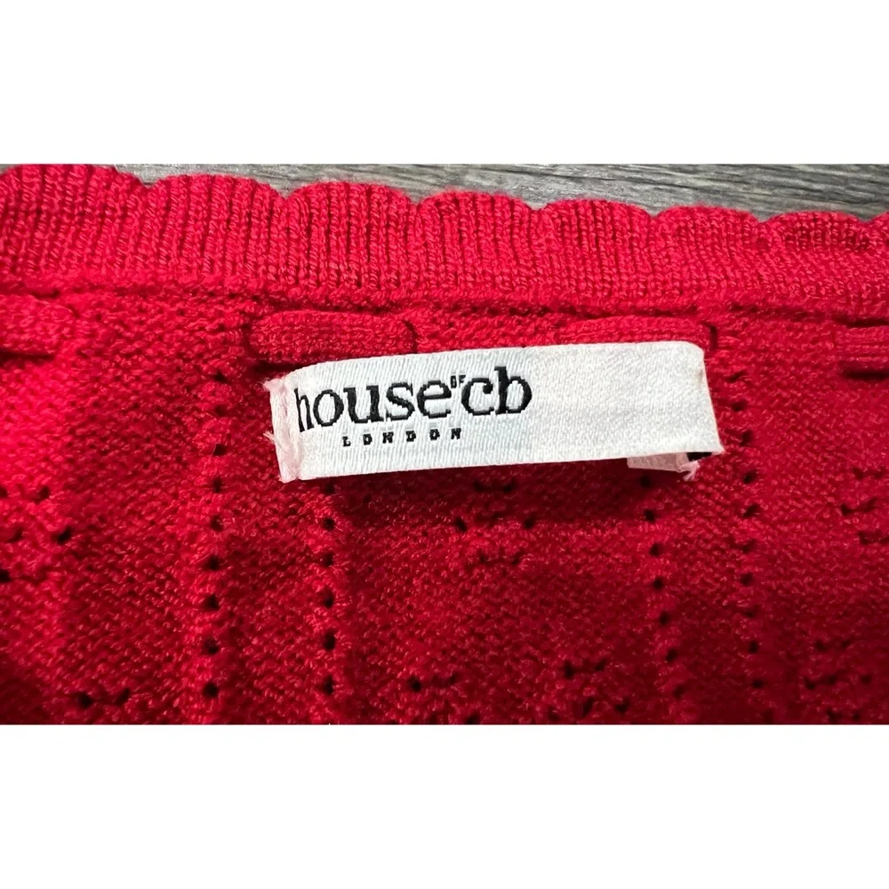 House of CB Perla Pointelle Knit Cardigan M - Cherry